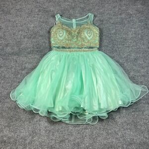 Dancing Queen Sheer Fit & Flare Dress Girls Medium Mint Green Embellished Party